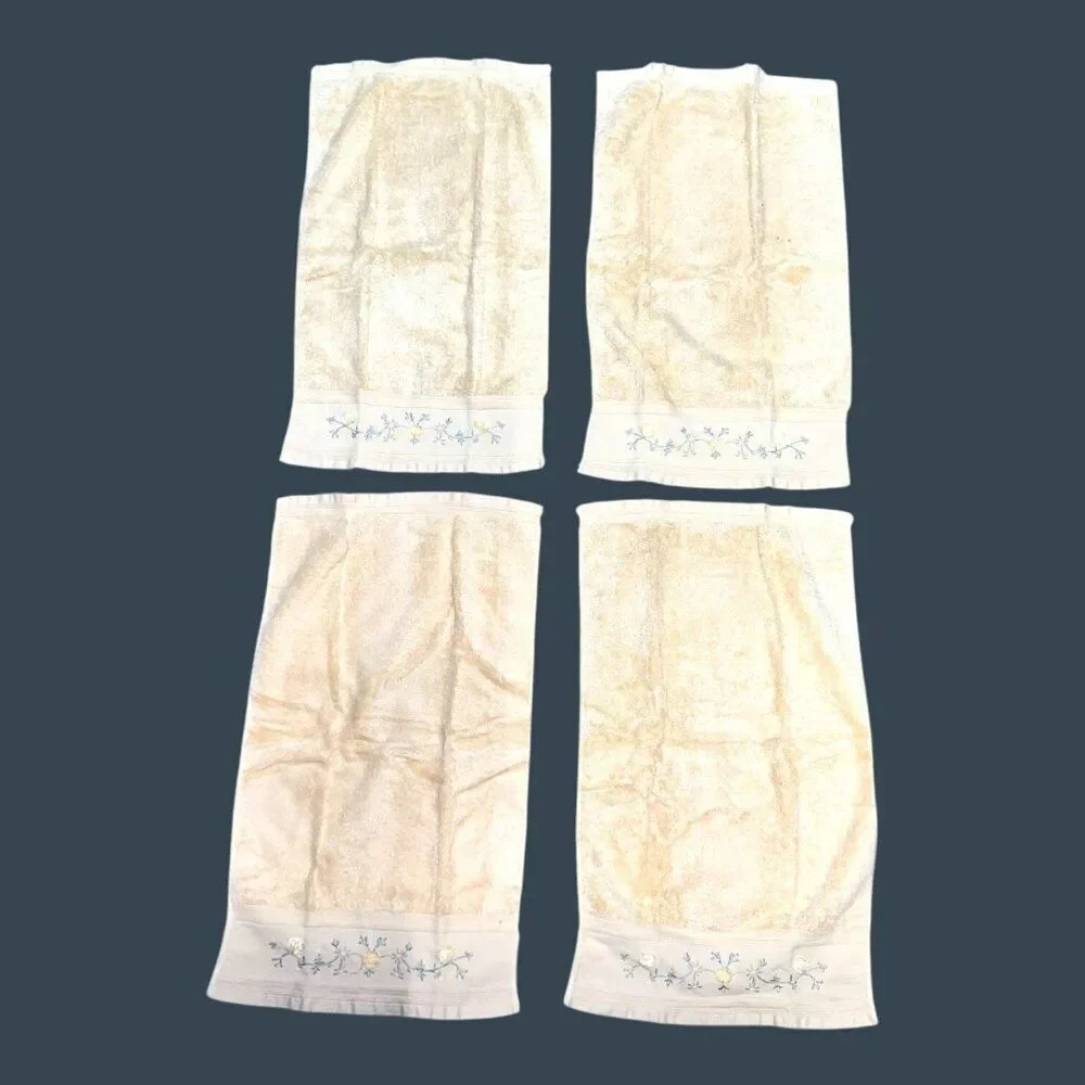 Home Spa Embroidered Floral Bath Towel Portugal Set Of 7 Cotton Beige READ